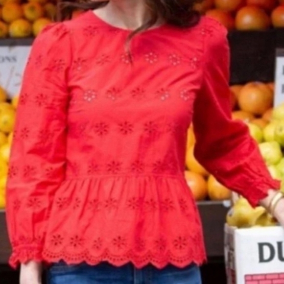 Madewell Tops - Madewell Red Eyelet Peplum Blouse Size Small